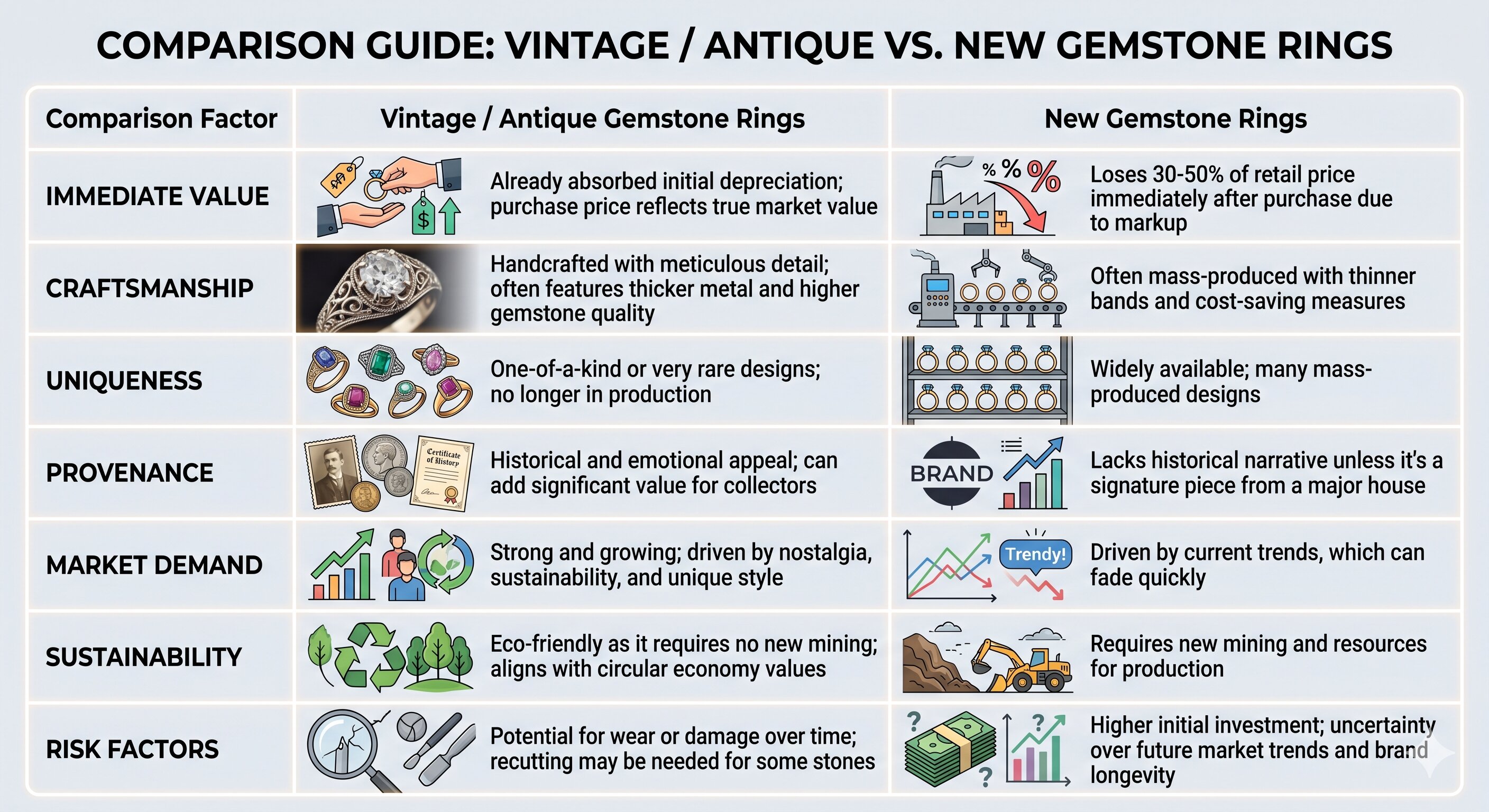 Comparison guide vintage VS new gemstone rings